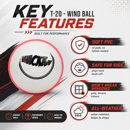 WHACKK I10 T-20 Wind Ball 72MM 120GMS White Premium Color 6 | Synthetic Practice Cricket Balls | Swing Balls for Match, Training, Indoor, Outdoor & Street Cricket