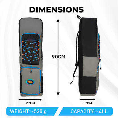 WHACKK Chappel Grey Black Cricket Bag|41L Spacious Capacity|Lightweight|Dual Bottle Holders|Front Pockets for Easy Organization|Durable Cricket Kit Bag