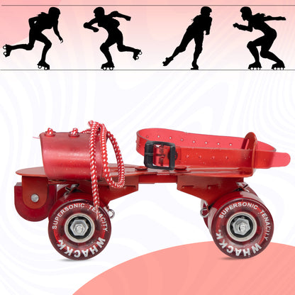 WHACKK Supersonic Senior red Adjustable Qaud Roller Skates |Smooth Precision Bearings |High Grip 55 mm PU Wheels |Secure Buckles & PVC Flap |Ages 6+