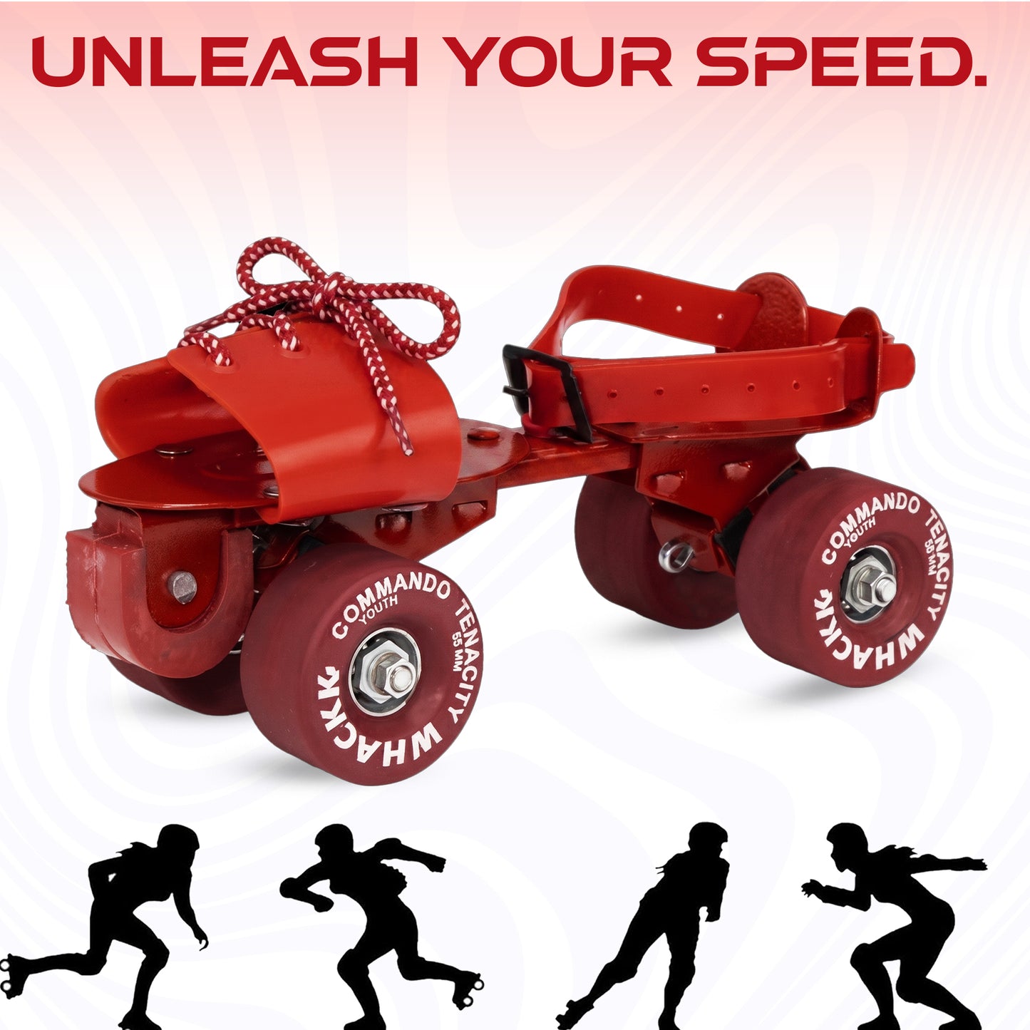 WHACKK Commando Senior Red Roller Skates |Adjustable Quad Size 21–27 cm |Front Brake |High Precision Bearings |High Grip Rubber Wheels |Comfortable Secure Fit |Ages 6+