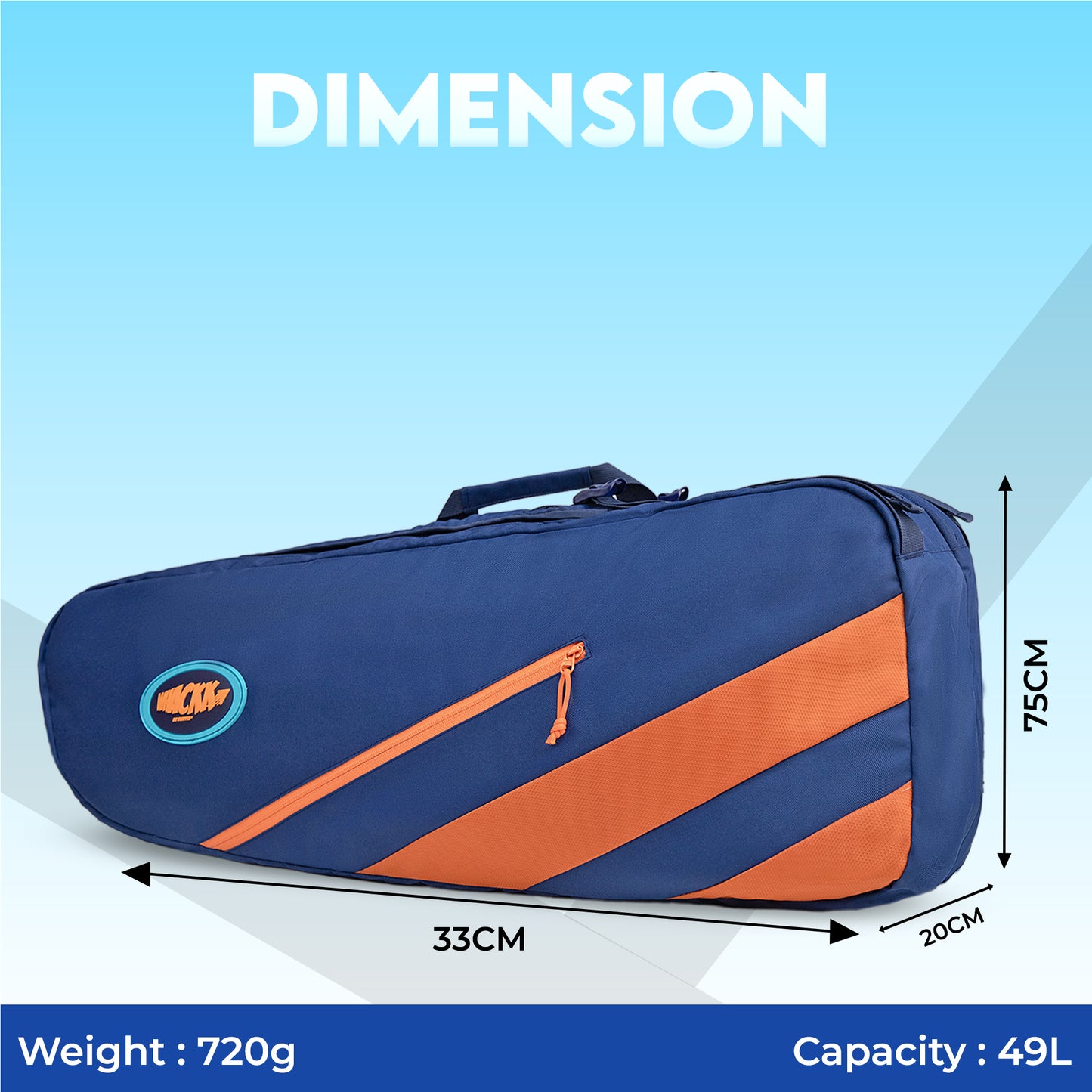 WHACKK Shot 49L Badminton Bag for Rackets, Shoes & Accessories | Dual Carry Backpack/Duffle | Heavy Padding | 2 Main Compartments | Navy Orange