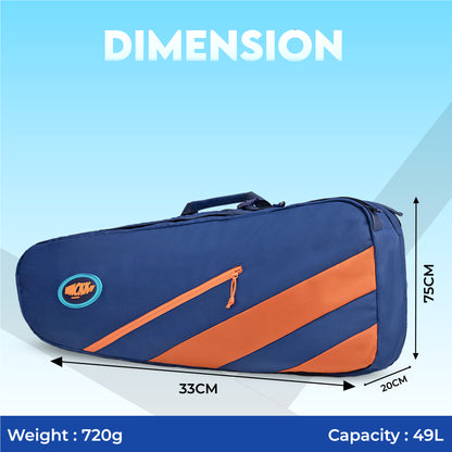 WHACKK Shot 49L Badminton Bag for Rackets, Shoes & Accessories | Dual Carry Backpack/Duffle | Heavy Padding | 2 Main Compartments | Navy Orange