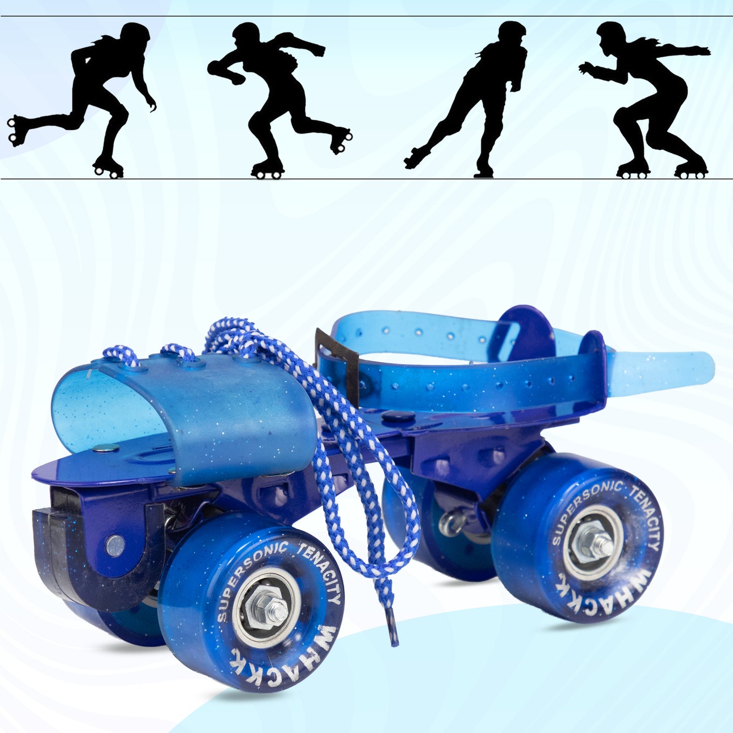 WHACKK Supersonic Senior Blue Adjustable Quad Roller Skates |Smooth Precision Ball Bearings |High Grip 55 mm PU Wheels |Secure Buckles & PVC Flap |Ages 6+