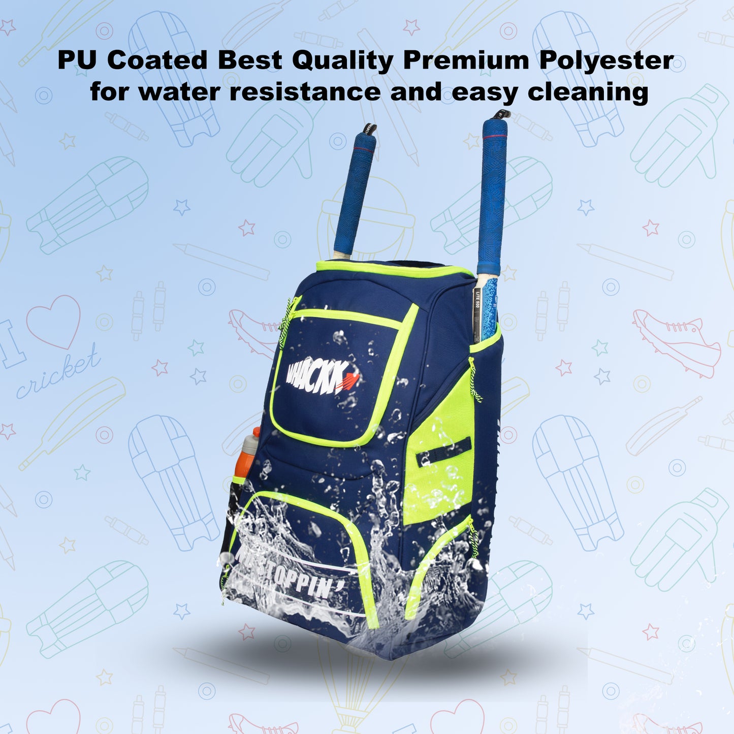 Crowe 60L Unisex Navy Cricket Kit Bag Backpack | Youth Size | 2 Bat | Shoe/Helmet Pocket | Main Compartment 14.75" Leg Pad | Bottle Holder | Easy Access Pocket | Player Edition Youth