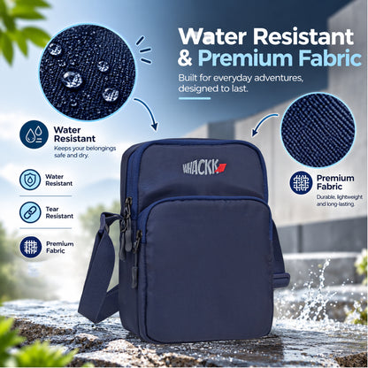 Whackk Outpace Navy Crossbody Bag | Water Resistance Side Bag, Travel Bag, Office Business Bag, Messenger Bag | Sling Bag for Men and Women Adjustable Strap