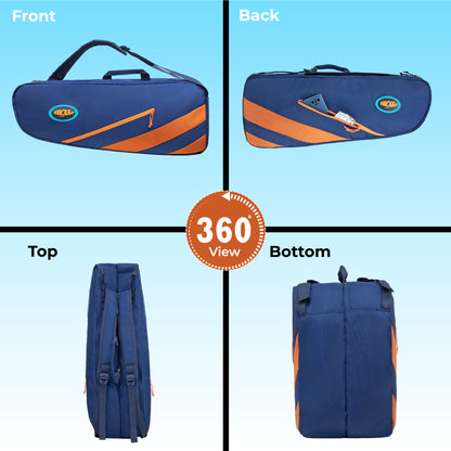 WHACKK Shot 49L Badminton Bag for Rackets, Shoes & Accessories | Dual Carry Backpack/Duffle | Heavy Padding | 2 Main Compartments | Navy Orange