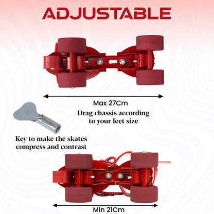 WHACKK Commando Senior Red Roller Skates |Adjustable Quad Size 21–27 cm |Front Brake |High Precision Bearings |High Grip Rubber Wheels |Comfortable Secure Fit |Ages 6+