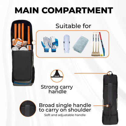 WHACKK Chappel Grey Black Cricket Bag|41L Spacious Capacity|Lightweight|Dual Bottle Holders|Front Pockets for Easy Organization|Durable Cricket Kit Bag