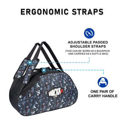 WHACKK Spin 38L Skating Bag  Black Print | 3-Way Carry Skate Backpack, Duffle & Shoulder Bag with Helmet Pocket | Padded Roller Skate Bag for Kids & Adults