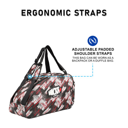 WHACKK Steezy 33L Printed Skating Bag Red | Water-Resistant Skate Backpack & Shoulder Bag with Helmet Pocket | Padded Roller Skate Bag for Kids & Adults