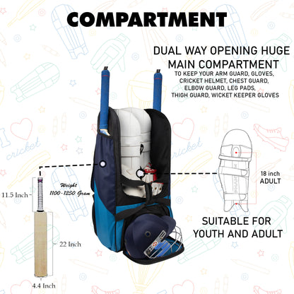 Gayle Aqua Blue Backpack Duffle Trolley Wheelie Polyester Cricket Kit Bag Adult Size 2 Bat Pocket Shoe/Helmet Pkt Main Compartment 18" Leg Pad 2 Bottle Holder Player Edition