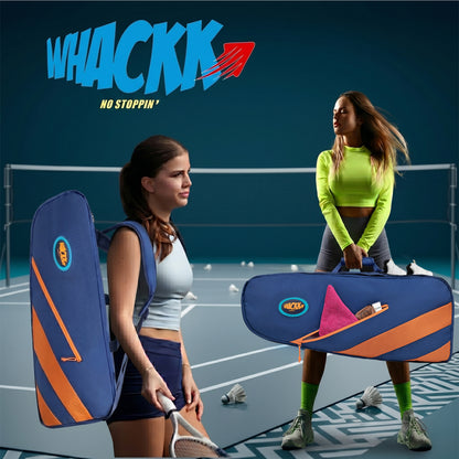 WHACKK Shot 49L Badminton Bag for Rackets, Shoes & Accessories | Dual Carry Backpack/Duffle | Heavy Padding | 2 Main Compartments | Navy Orange