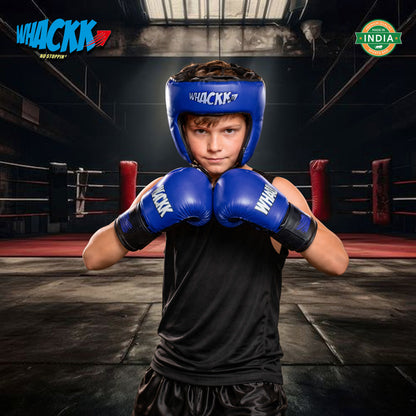 Whackk Blue Junior Kids Boxing Kit with Filled Punching Bag, Gloves and Headgear Bounce-Back |Training Bag for Boys & Girls