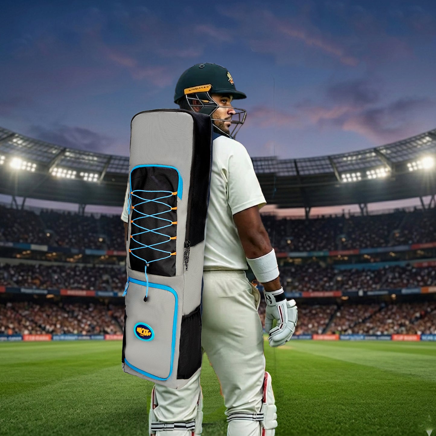 WHACKK Chappel Grey Black Cricket Bag|41L Spacious Capacity|Lightweight|Dual Bottle Holders|Front Pockets for Easy Organization|Durable Cricket Kit Bag