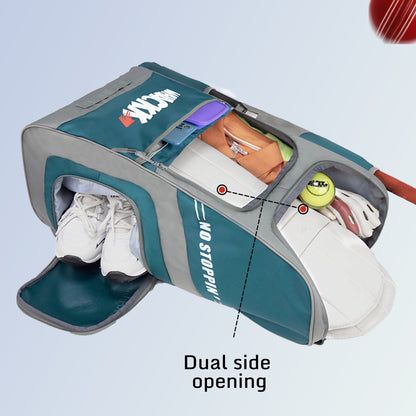 WHACKK Dev 65L Cricket Kit Bag Blue Grey| Quick Access Design| Spacious Main Compartment| Bat Holder| Shoe/Helmet Pocket| Bottle Holder| Padded Straps