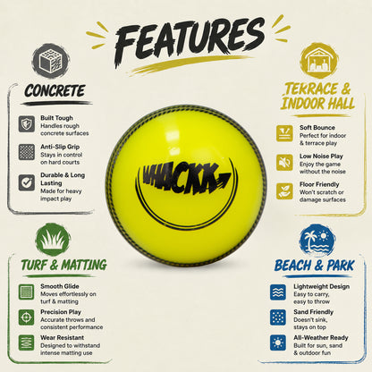 WHACKK I10 T-20 Wind Ball 72MM 120GMS Yellow Premium Color 6 | Synthetic Practice Cricket Balls | Swing Balls for Match, Training, Indoor, Outdoor & Street Cricket