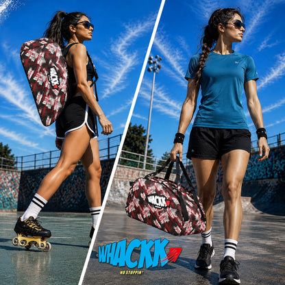 WHACKK Steezy 33L Printed Skating Bag Red | Water-Resistant Skate Backpack & Shoulder Bag with Helmet Pocket | Padded Roller Skate Bag for Kids & Adults
