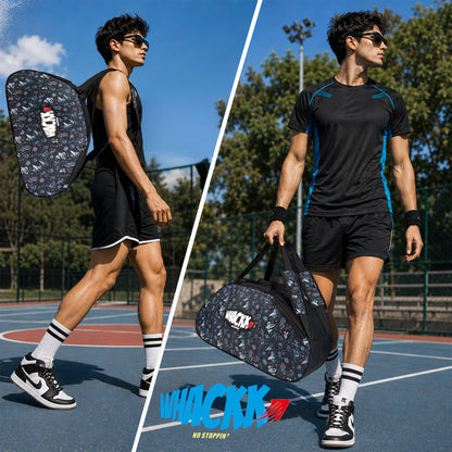 WHACKK Spin 38L Skating Bag  Black Print | 3-Way Carry Skate Backpack, Duffle & Shoulder Bag with Helmet Pocket | Padded Roller Skate Bag for Kids & Adults