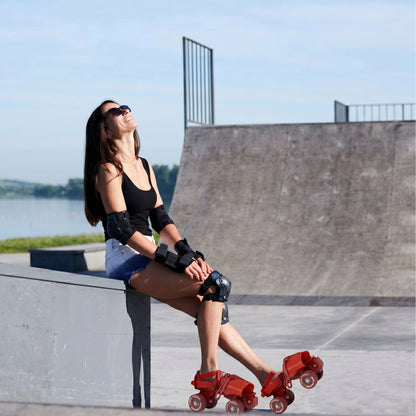 WHACKK Commando Senior Red Roller Skates |Adjustable Quad Size 21–27 cm |Front Brake |High Precision Bearings |High Grip Rubber Wheels |Comfortable Secure Fit |Ages 6+