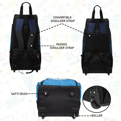 Gayle Aqua Blue Backpack Duffle Trolley Wheelie Polyester Cricket Kit Bag Adult Size 2 Bat Pocket Shoe/Helmet Pkt Main Compartment 18" Leg Pad 2 Bottle Holder Player Edition