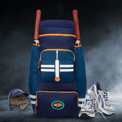 WHACKK Warne 81L Cricket Kit Bag Backpack | Spacious Compartment with Dual Bat, Shoe/ Helmet Pockets | Lightweight & Durable Sports kit Bag blue Orange