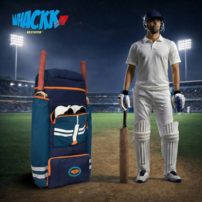 WHACKK Warne 81L Cricket Kit Bag Backpack | Spacious Compartment with Dual Bat, Shoe/ Helmet Pockets | Lightweight & Durable Sports kit Bag blue Orange