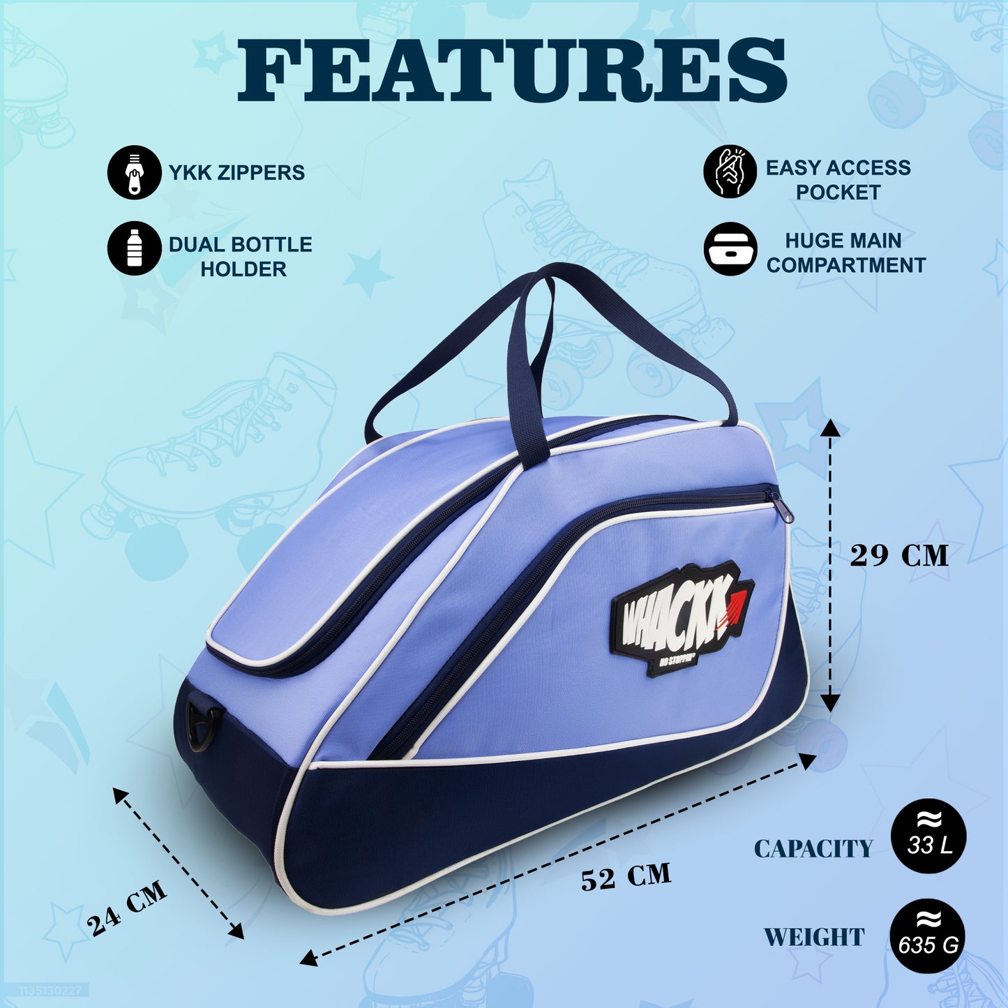 Flip Senior Lavender 33L|Skating/Gym/Sports/Travel/Bag|Inline Roller Equipment Bag|Quad Ice Skates Kit|Kitbag|Easy Access Pocket|2 Bottle Holders|Compartment Fits in Helmet & Skates 11"