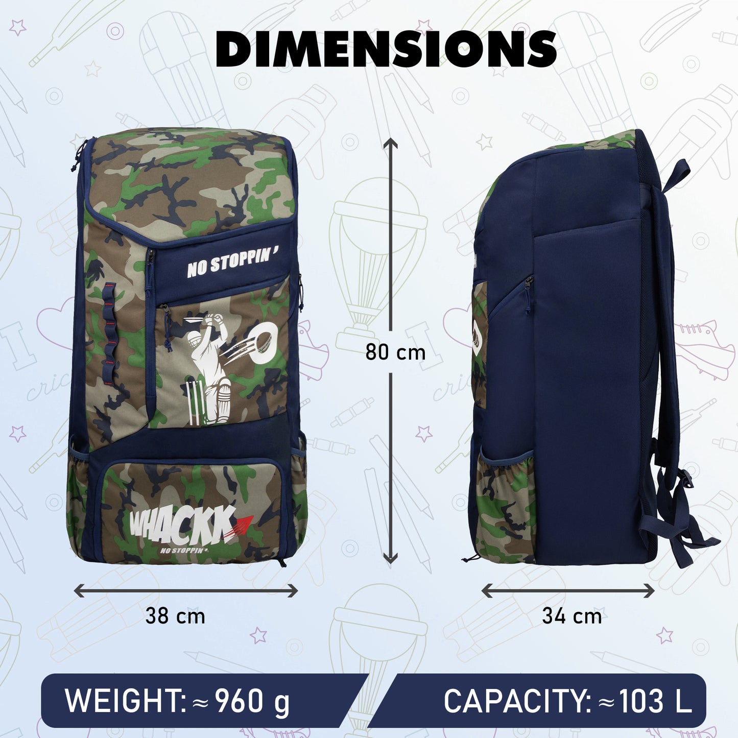 Kallis Brown Navy 103L Unisex Cricket Kit Bag Backpack|Adult Size|2 Bat|Shoe/Helmet Pocket|Main Compartment 18" Leg Pad|2 Bottle Holder|Easy Access Pocket|Player Edition Senior