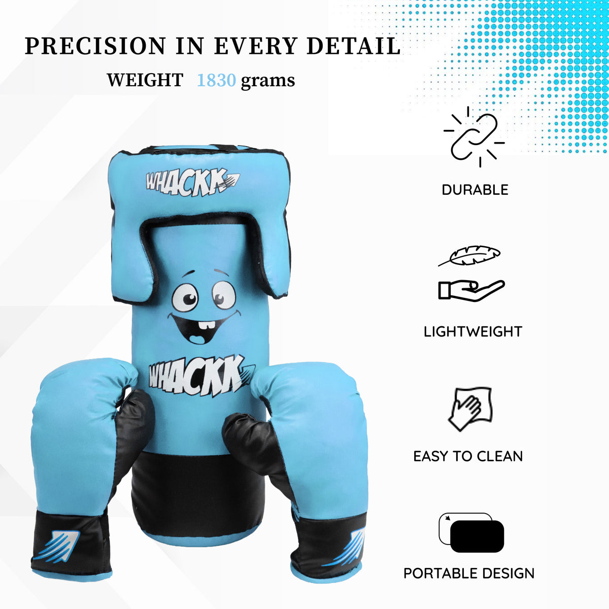 WHACKK Junior Boxing Kit Light Blue| Boxing Set for Kids & Beginners | Lightweight Training Kit for Home Practice, Fitness & Self-Defence, Boys & Girls