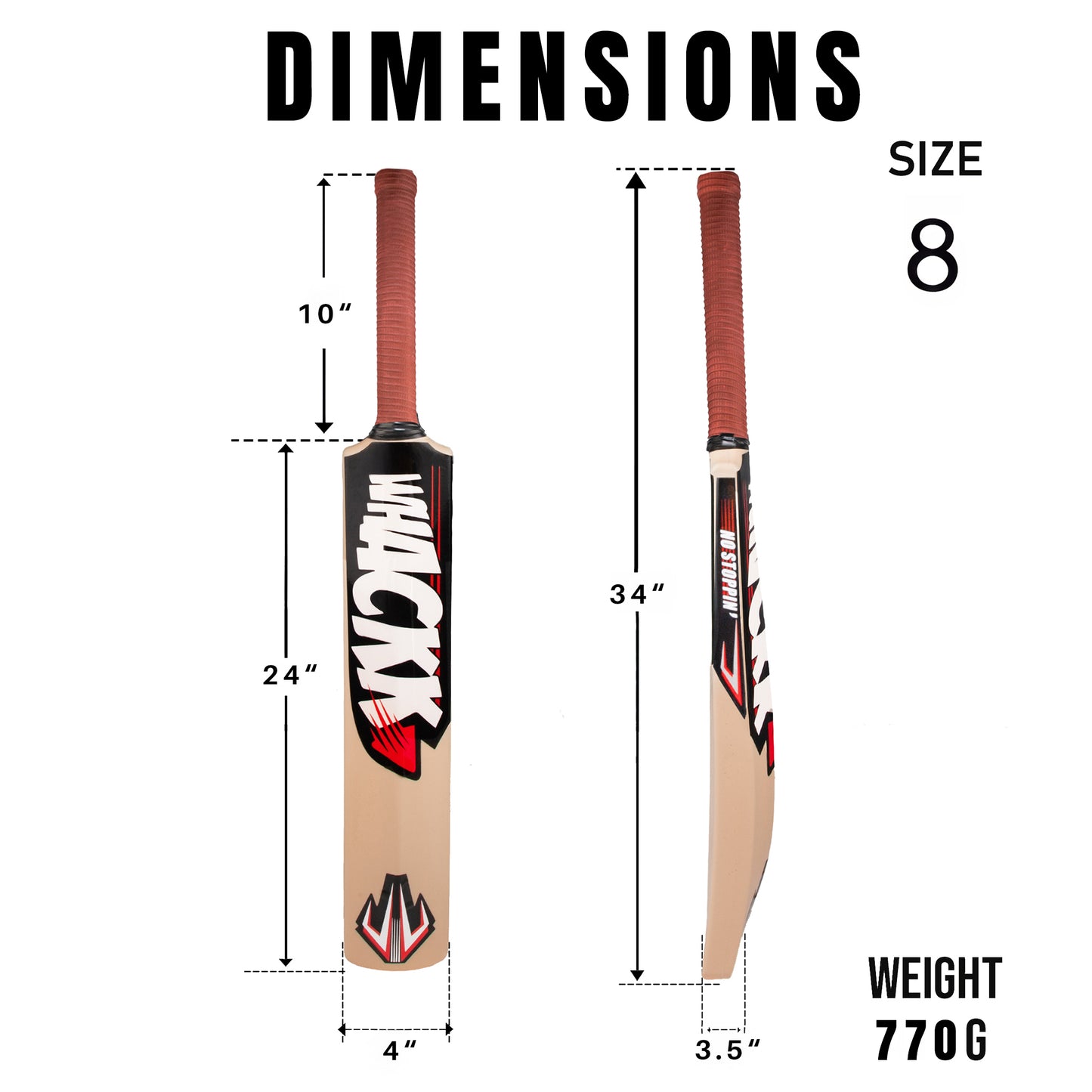 Whackk Bisque Size 8 Adult Cricket Bat | Premium Hard Plastic Fiber Tennis Cricket bat