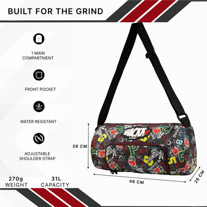 WHACKK Track printed Rugby Gym Bag|Fitness Bag|Sports Duffle|Multipurpose Bag |Travel Duffel Bag|Adjustable Strap|Unisex|Sports Kit Bag