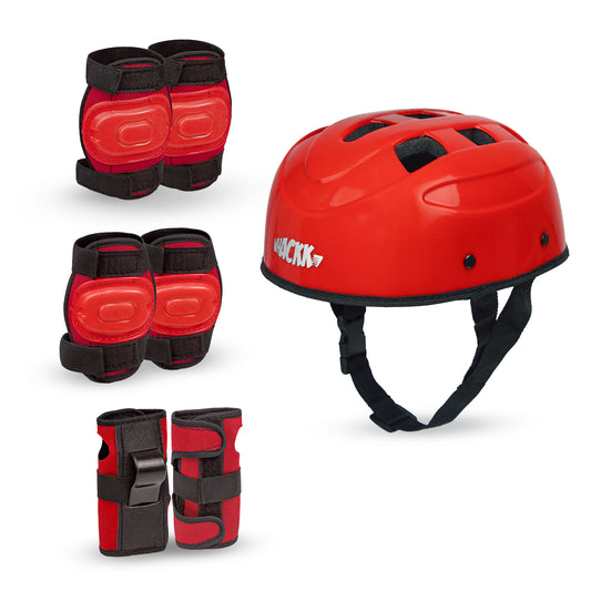 WHACKK Skateboard Protective Gear Set Red Medium | Helmet Knee Elbow Wrist Guard | Adjustable Impact-Resistant ABS Shell | 4-in-1 Complete Set
