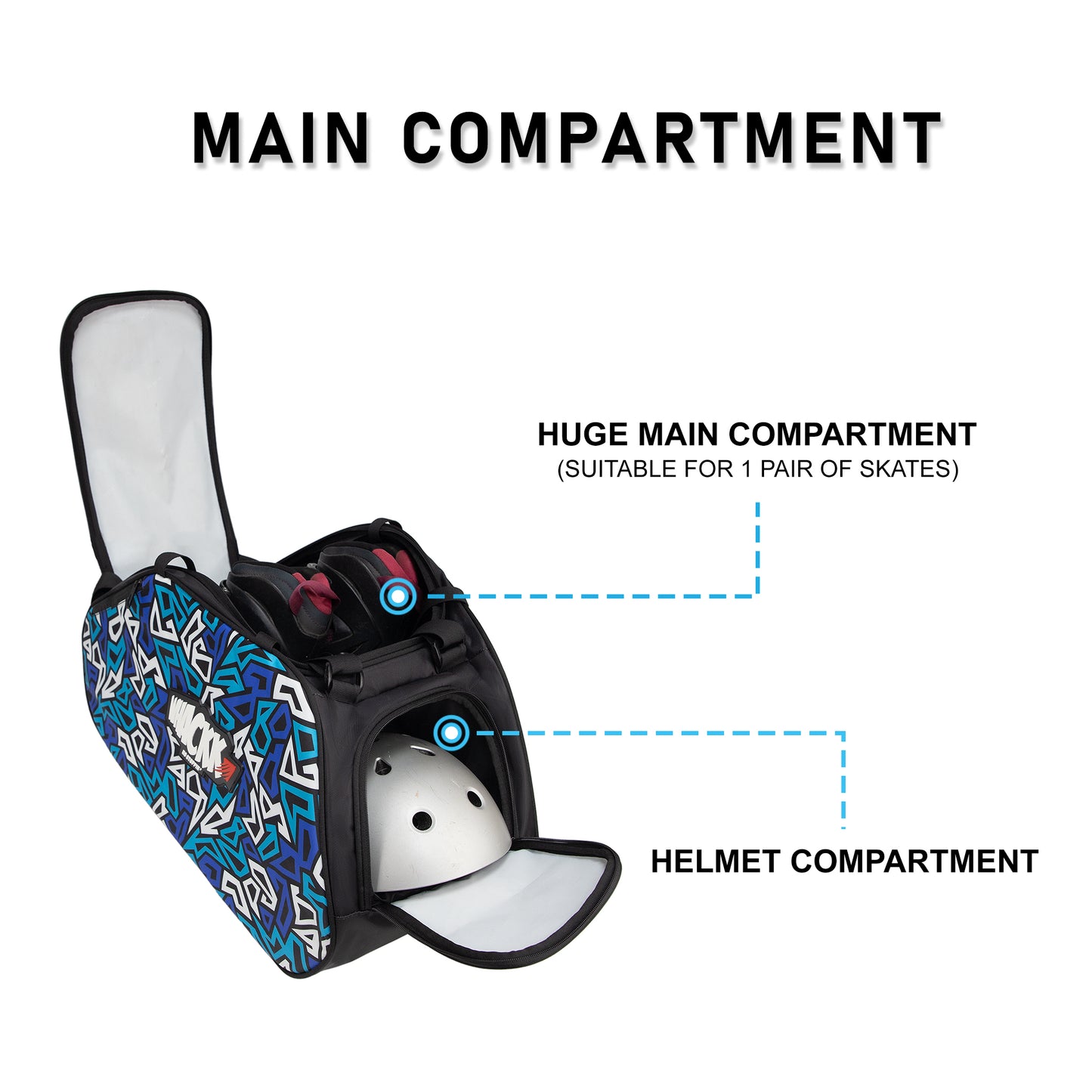 WHACKK Spin 38L Skating Backpack | 3-Way Carry Duffle & Shoulder Bag with Helmet Pocket | Padded Skate Bag for Skates, Protective equipment & Accessories