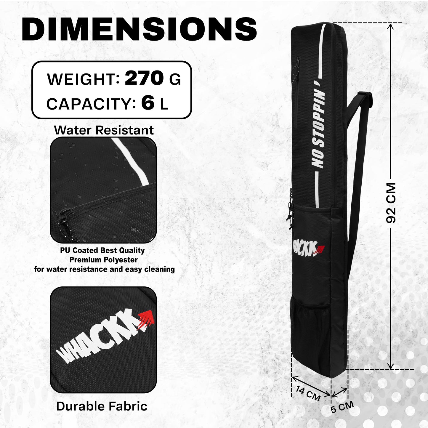 Hayden Black Cricket Bat Cover Polyester Material, Premium Full Size Cover for Wooden and Plastic Bats with Heavy Duty Stitched Strap