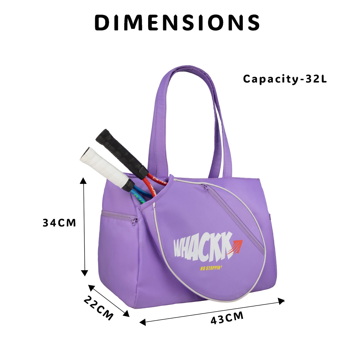 Whackk Graff Lavender Racket Sport Bagpack for Women | Stylish Sports Tote with Racket Compartment, Shoe & Clothes Storage | Lightweight Durable Shoulder Bag for Racket Sport Players