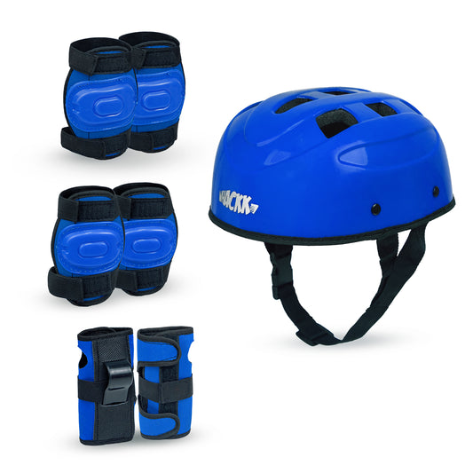 WHACKK Skateboard Protective Gear Set Blue Medium | Helmet Knee Elbow Wrist Guard | Adjustable Impact-Resistant ABS Shell | 4-in-1 Complete Set