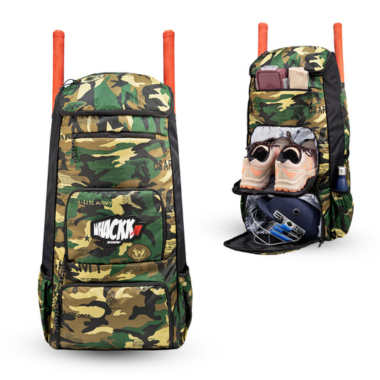 WHACKK Pollock Adult Cricket Kit Bag Black Camouflage | Full Size Bag with Padded Double Bat Sleeve, Shoe & Helmet Pocket | Spacious Cricket Bag for Men & Club Players