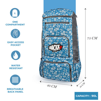 WHACKK Pollock Adult Cricket Kit Bag Blue Grey | Full Size Bag with Padded Double Bat Sleeve, Shoe & Helmet Pocket | Spacious Cricket Bag for Men & Club Players