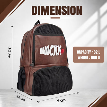 WHACKK Strike 32L Brown Faux Leather Football Backpack | Separate Shoe & Dedicated Ball Compartments | Dual Bottle Holders, Utility Pocket | Sports Kit Bag for Training, Gym & Match Day