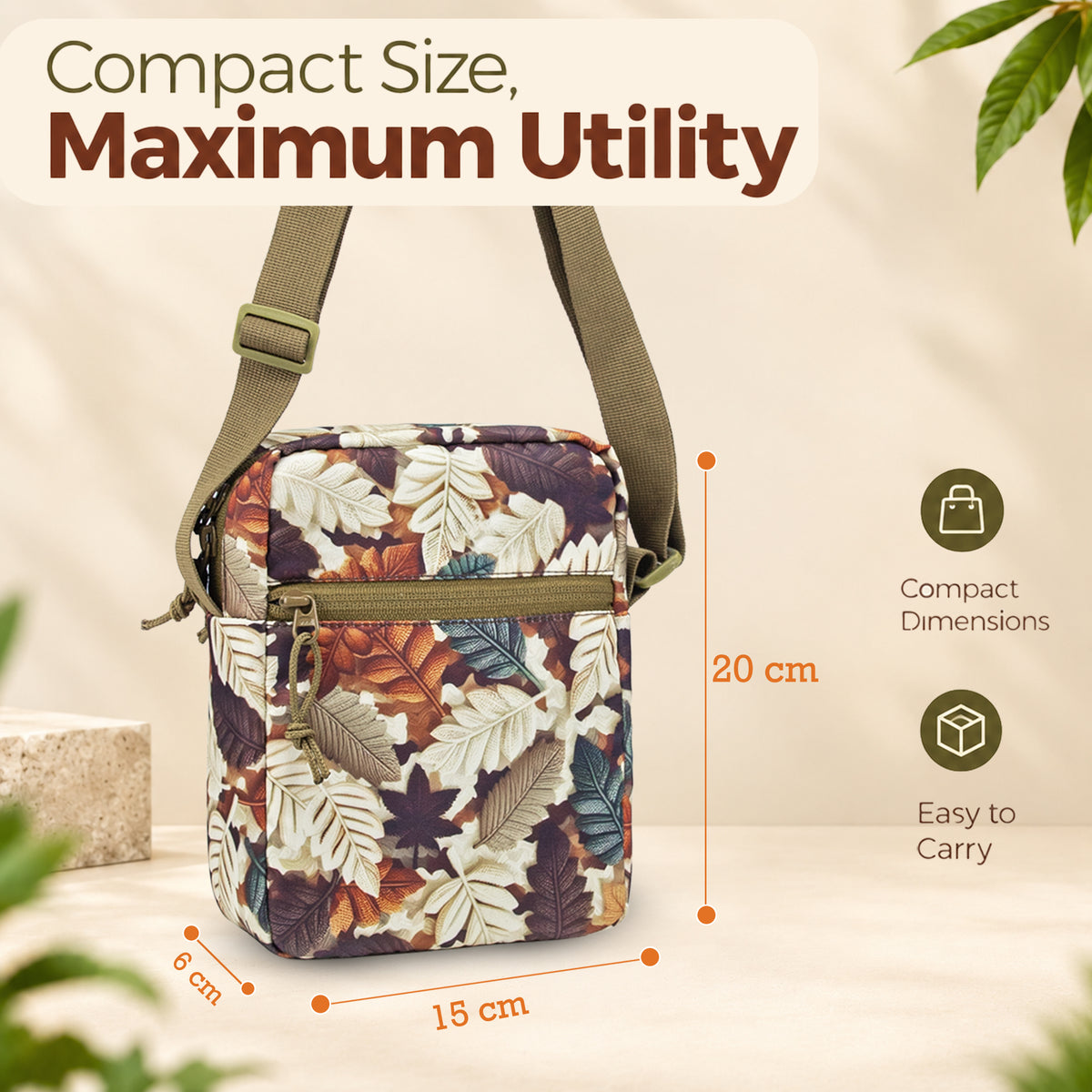 Whackk Freegait Leaves Crossbody Bag | Water Resistance Side Bag, Travel Bag, Office Business Bag, Messenger Bag | Sling Bag for Men and Women Adjustable Strap