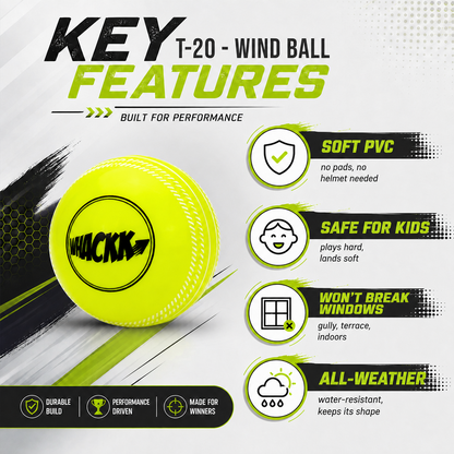 WHACKK Wind Balls Set of 6 Multi-Colour | T-20 Synthetic Practice Cricket Balls | Swing Balls for Match, Training, Indoor, Outdoor & Street Cricket