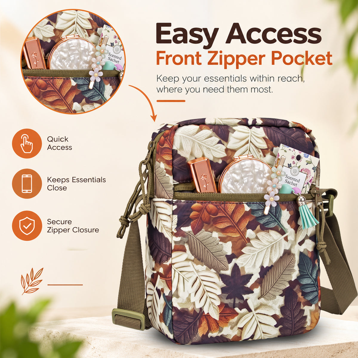 Whackk Freegait Leaves Crossbody Bag | Water Resistance Side Bag, Travel Bag, Office Business Bag, Messenger Bag | Sling Bag for Men and Women Adjustable Strap