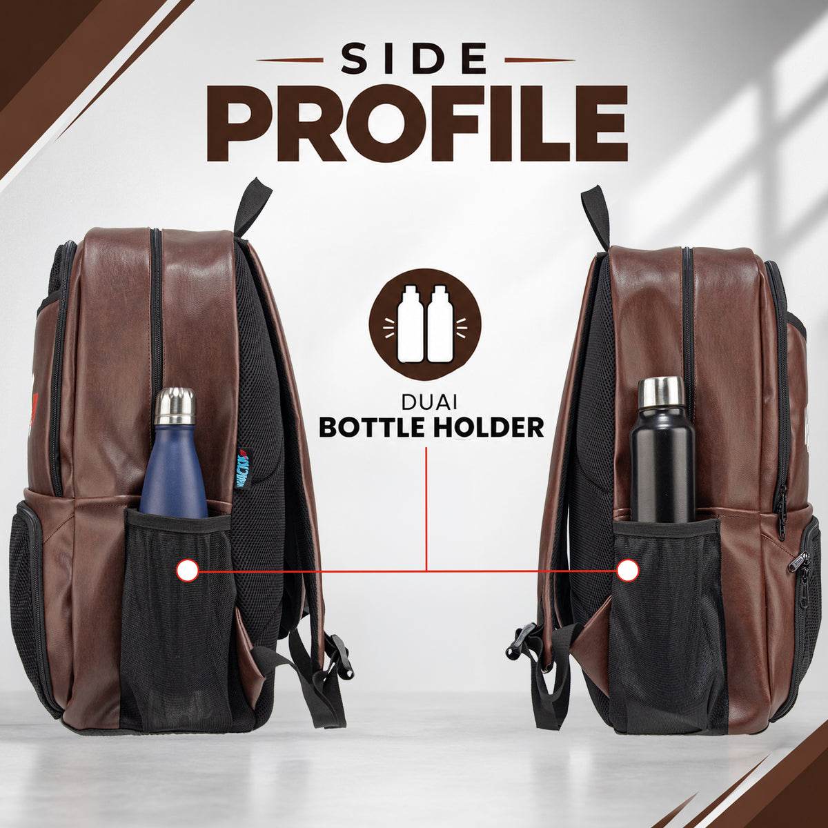 WHACKK Strike 32L Brown Faux Leather Football Backpack | Separate Shoe & Dedicated Ball Compartments | Dual Bottle Holders, Utility Pocket | Sports Kit Bag for Training, Gym & Match Day