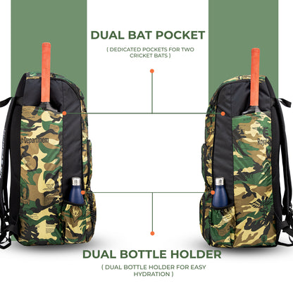 WHACKK Pollock Adult Cricket Kit Bag Black Camouflage | Full Size Bag with Padded Double Bat Sleeve, Shoe & Helmet Pocket | Spacious Cricket Bag for Men & Club Players