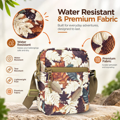 Whackk Freegait Leaves Crossbody Bag | Water Resistance Side Bag, Travel Bag, Office Business Bag, Messenger Bag | Sling Bag for Men and Women Adjustable Strap