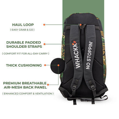 WHACKK Pollock Adult Cricket Kit Bag Black Camouflage | Full Size Bag with Padded Double Bat Sleeve, Shoe & Helmet Pocket | Spacious Cricket Bag for Men & Club Players