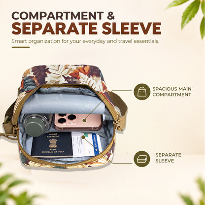 Whackk Freegait Leaves Crossbody Bag | Water Resistance Side Bag, Travel Bag, Office Business Bag, Messenger Bag | Sling Bag for Men and Women Adjustable Strap