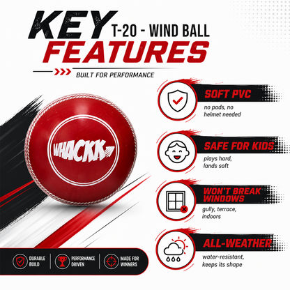 WHACKK I10 T-20 Wind Ball 72MM 120GMS Red Premium Color 6 | Synthetic Practice Cricket Balls | Swing Balls for Match, Training, Indoor, Outdoor & Street Cricket