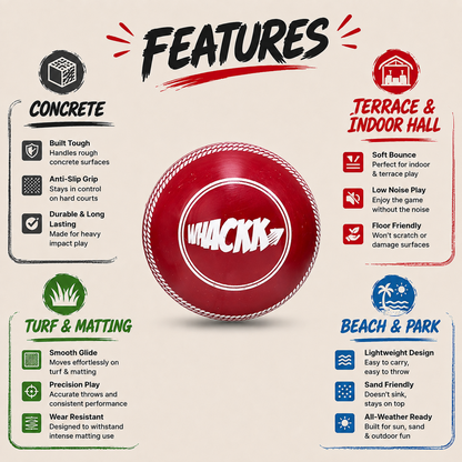 WHACKK I10 T-20 Wind Ball 72MM 120GMS Red Premium Color 6 | Synthetic Practice Cricket Balls | Swing Balls for Match, Training, Indoor, Outdoor & Street Cricket