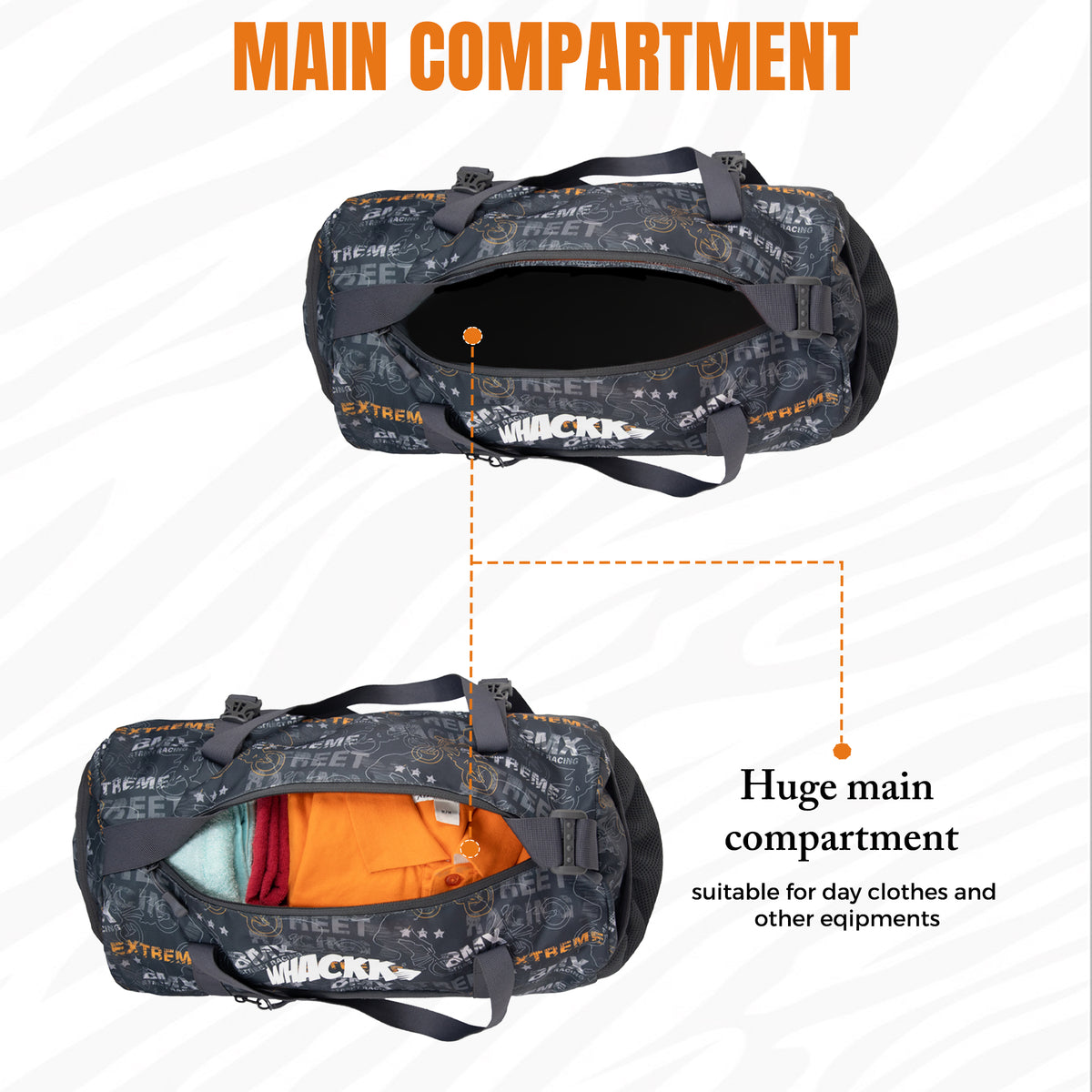 WHACKK 31L Xtreme Black Duffle Gym Bag with Carry Handle|1 Main Compartment, Shoe Compartment, Adjustable Mat Holder, Quick-Access & Bottle Pocket|Lightweight & Water-Resistant Bag for Men & Women